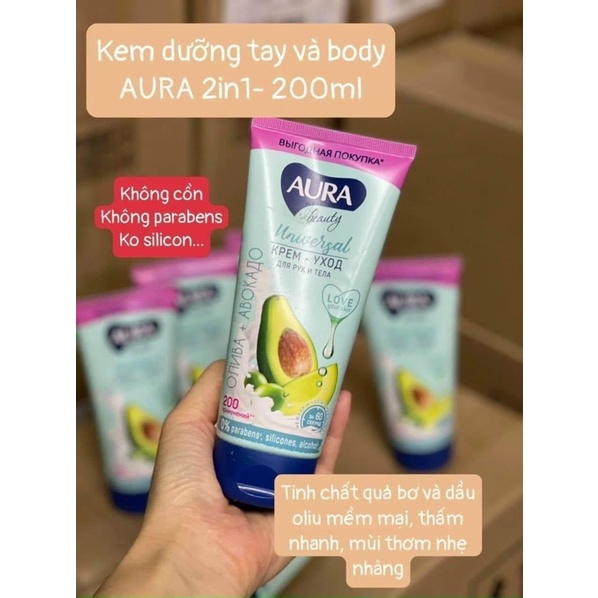Kem dưỡng thể Aura 2in1 chiết xuất Oliu và Bơ 200ml