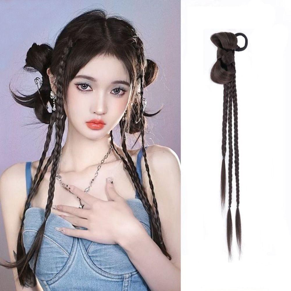 Tóc Giả Thắt Bím Bằng Cao Su Màu Nâu / Đen Thời Trang Cho Nữ 2life