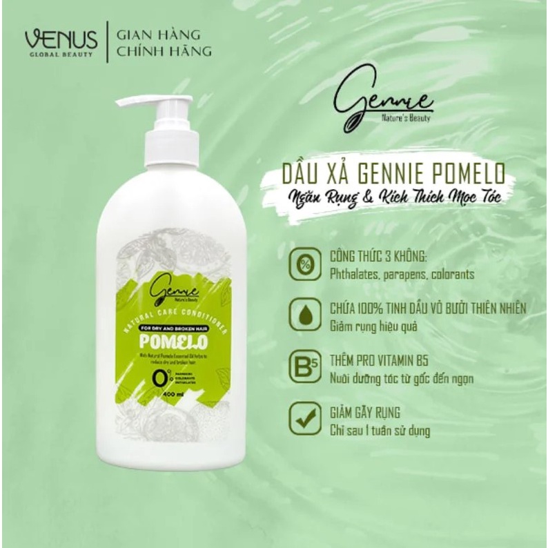 Dầu Gội, Xả Tinh Dầu Bưởi Ngăn Gãy Rụng, Kích Thích Mọc Tóc Gennie Natural Care Shampoo Pomelo For Dry And Broken Hair