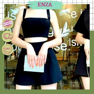 Sét Ford bộ 3 món khoác vest tay ngắn mix áo dây có mút và quần đùi free size từ 40-55kg