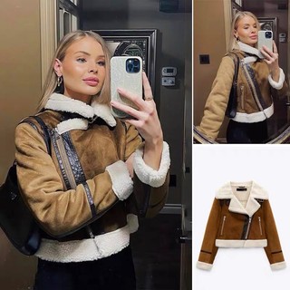 Áo khoác biker lót lông dáng ngắn