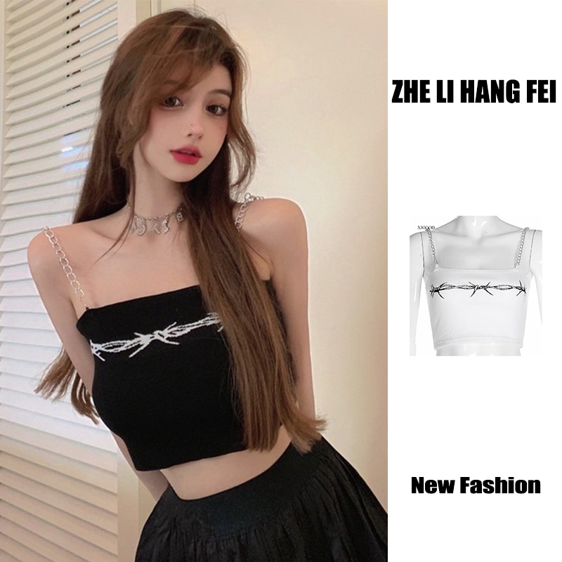 Áo Dệt Kim Hai Dây In Họa Tiết Xinh Xắn Dành Cho Nữ