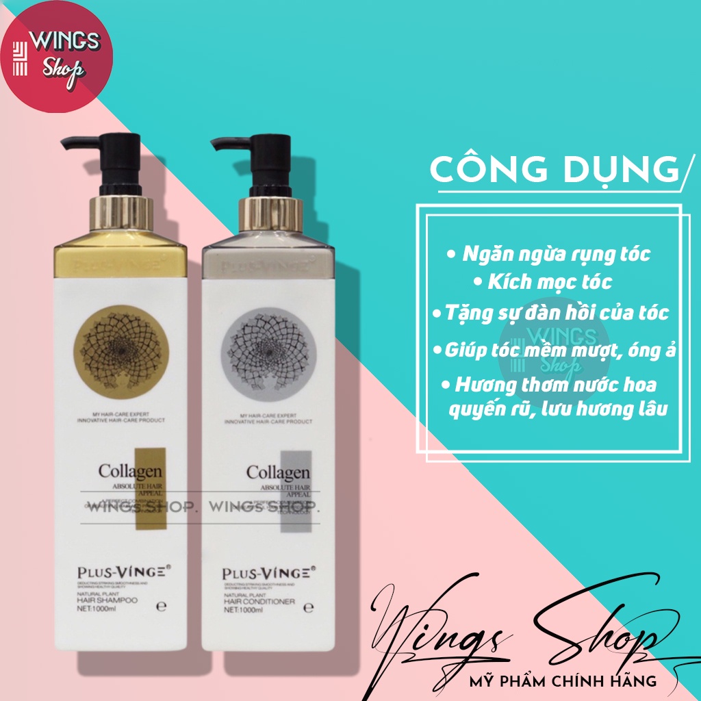 Cặp Dầu Gội Xả Collagen Plus Vinge 1000ml | Ngăn ngừa tóc gãy rụng, phục hồi tóc khô xơ, hư tổn | Wings Shop | BigBuy360 - bigbuy360.vn