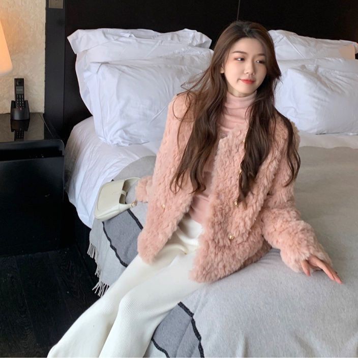 [S N ph m m] Áo Khoác Lông Thỏ Mềm Mại Dáng Rộng Phong Cách Thu Đông Mới Hợp Thời Trang Cho Nữ