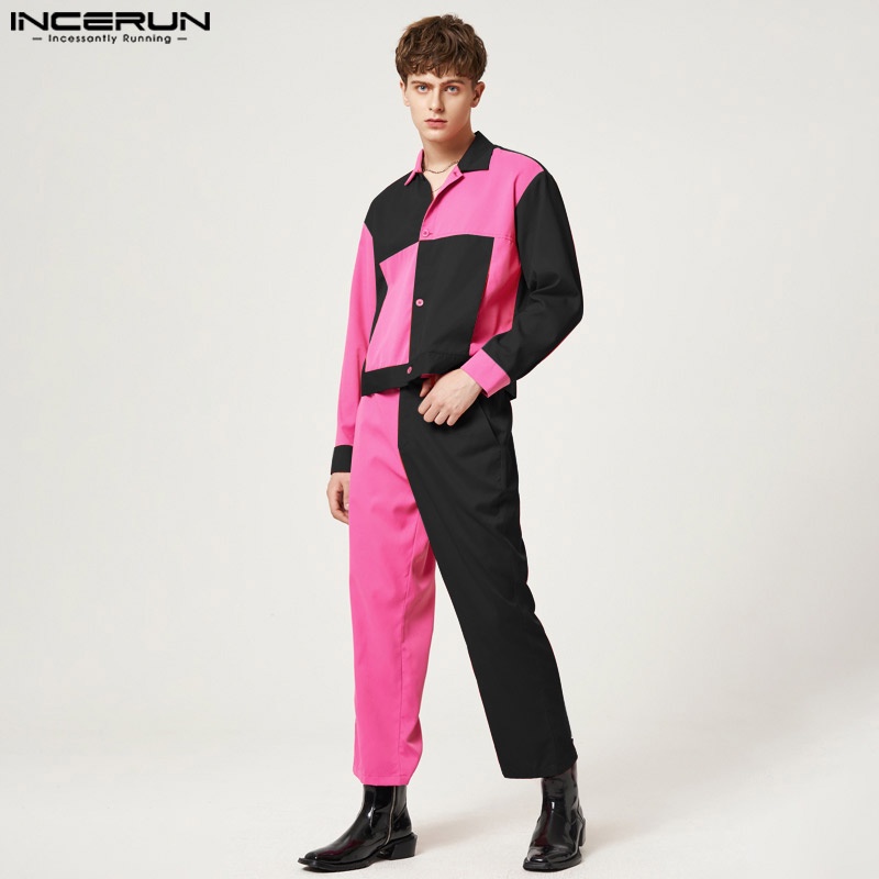 Bộ đồ INCERUN 2 món gồm áo sơ mi tay dài + quần dài thiết kế cá tính cho nam
