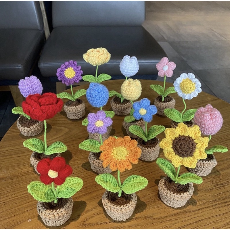 {DIY}Set nguyên liệu móc Len Chậu Hoa +video hướng dẫn