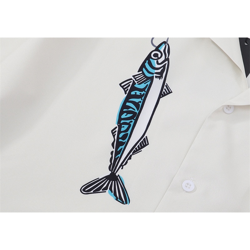 Za88ra- Áo Sơ Mi Tay Ngắn Dáng Rộng In Hình Cá Nhỏ Màu Tương Phản Sáng Tạo Và Thoải Mái