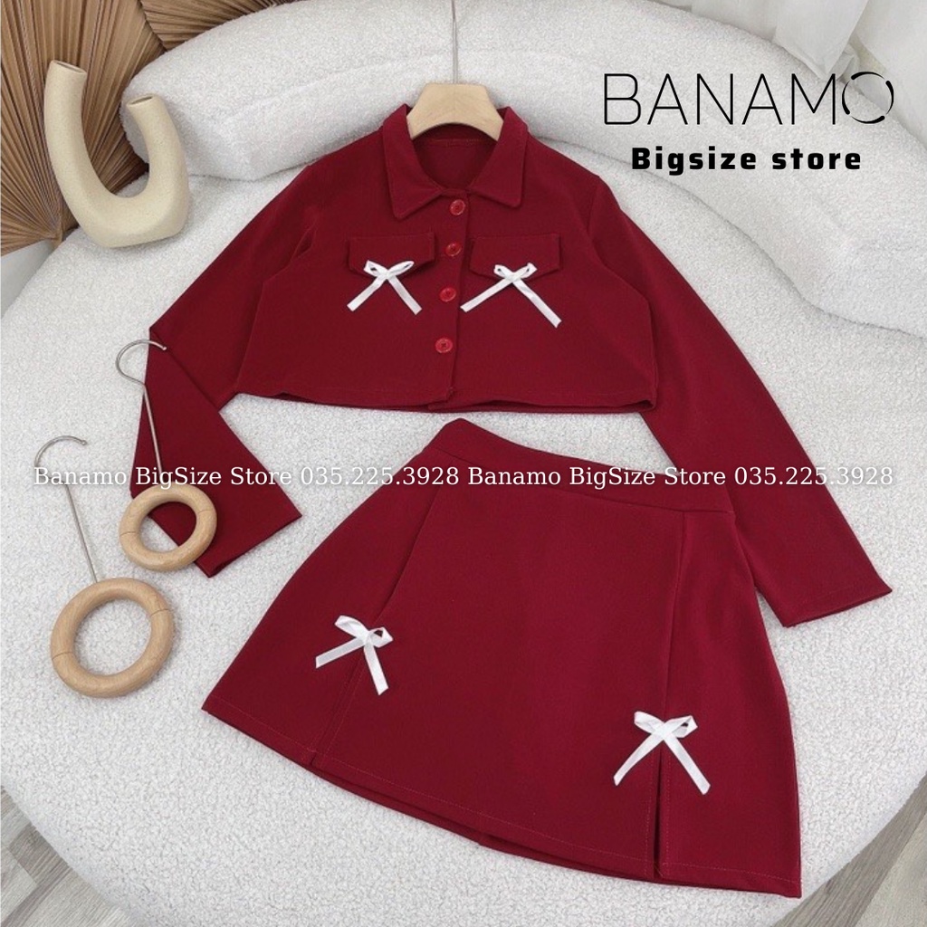 Set 3 món BIGSIZE bộ áo dạ croptop mix chân váy xẻ kèm mũ 1914