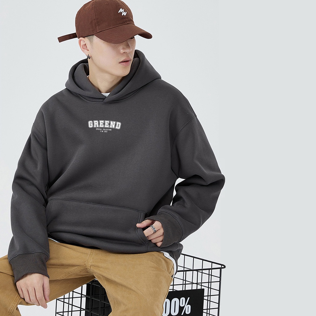 Áo khoác xám hoodie nam nữ unisex nỉ bông dày form dài rộng local Greend HD009