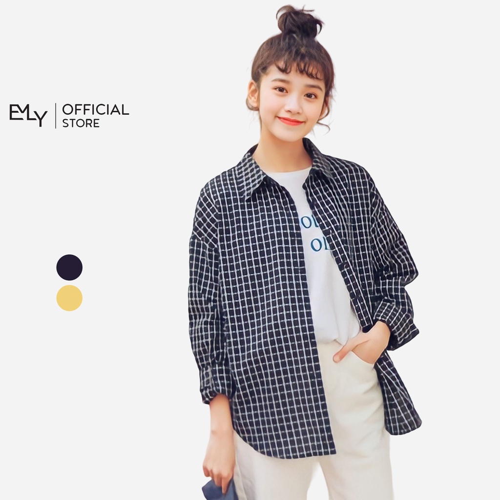 Áo sơ mi kẻ sọc tay dài Emilyshop ulzzang