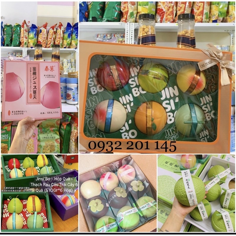 HOT- Một hộp pudding trái cây tươi hình quả lê/ dưa lưới/ cam/ táo/ đào/ xoài đẹp mắt Jinsibo Hongkong hộp 4 q