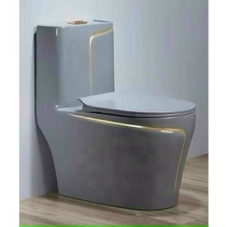 Bồn cầu 1 khối xám viền vàng