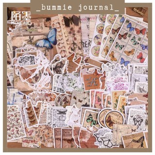 Set 100 miếng sticker Bummie Journal vintage trang trí sổ journal, junk journal, scrapbook