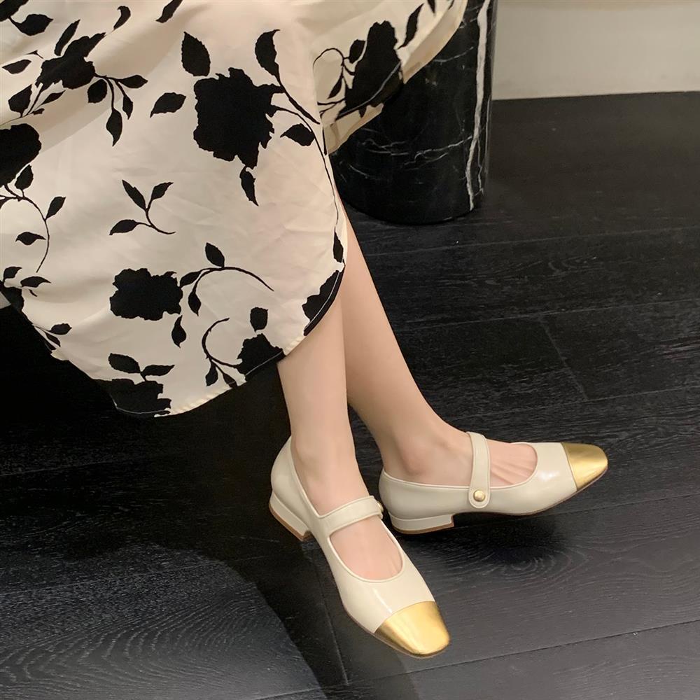Giày Búp Bê Gót Dày Một Dây Màu Sắc Retro Pháp Thời Trang 2022 Cho Nữ