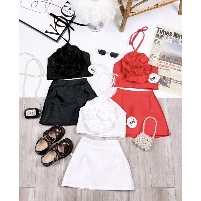 Sét váy và áo yếm tết bông hoa  hoa  điệu đà bé gái