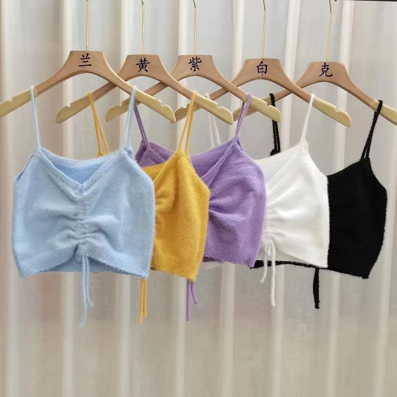 SUXI Áo Croptop Sát Nách Dáng Ôm Rút Dây Thời Trang Quyến Rũ Cho Nữ
