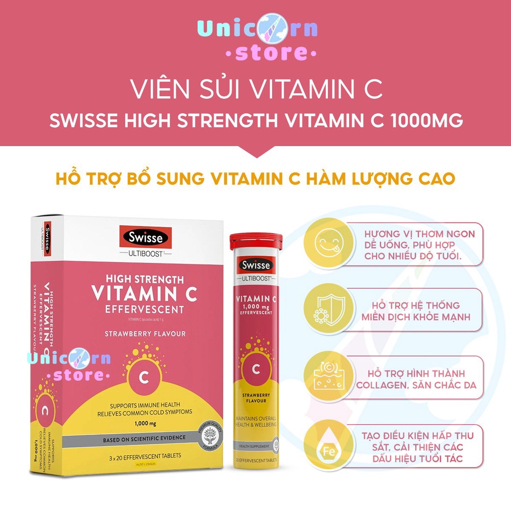 Viên Sủi Bổ Sung Vitamin C Giúp Tăng Cường Hệ Miễn Dịch Swisse High Strength Vitamin C 1000mg