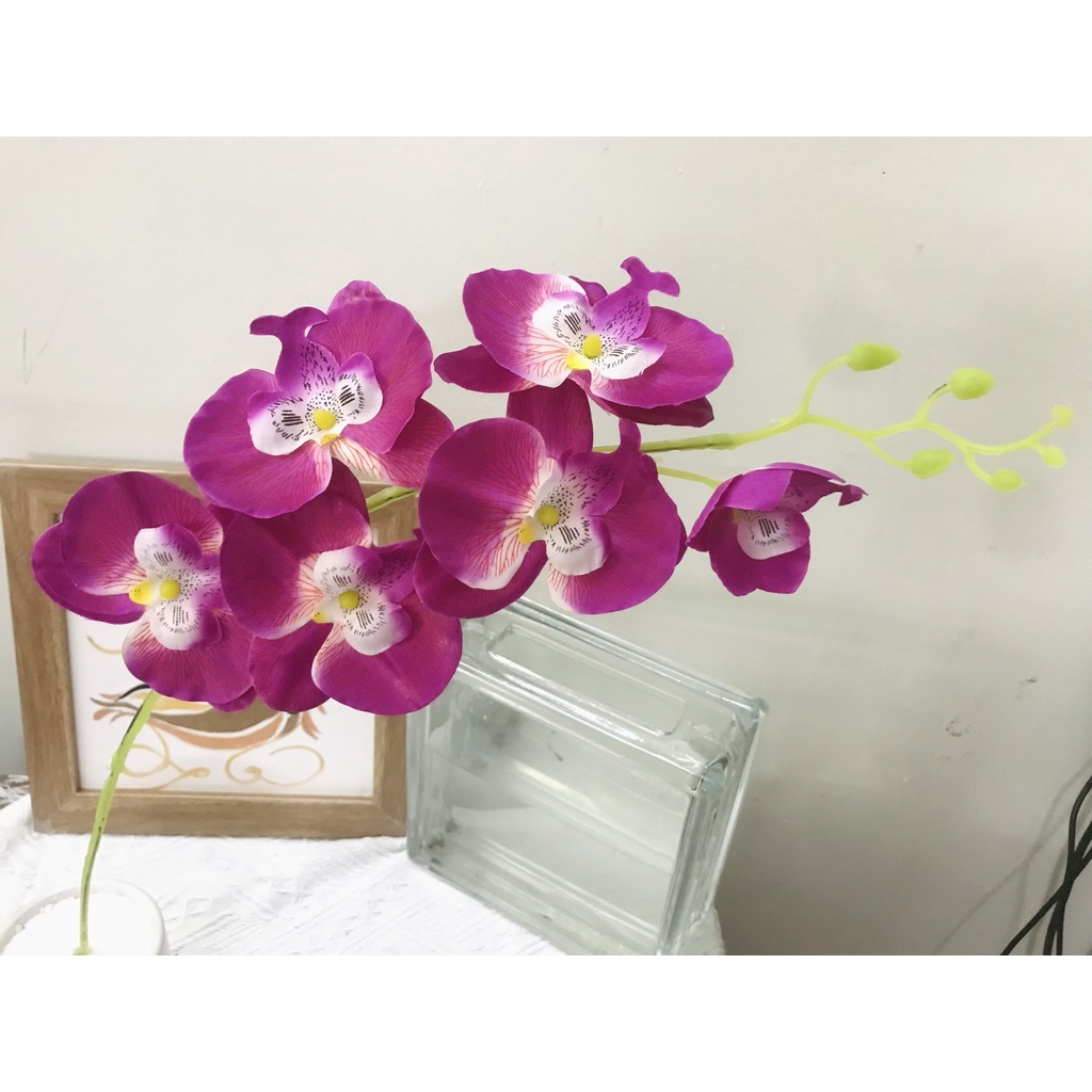 Cành Hoa Lan Hồ Điệp giả Trang Trí nhà hàng, khách sạn, spa... Cành 6 bông 5 nụ nhỏ( không kèm chậu)