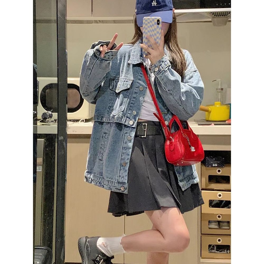 Áo Khoác Denim Hai Lớp Có Thể Tháo Rời Thiết Kế Retro Mỹ Hàng Mới 2022 Dành Cho Bạn Nữ