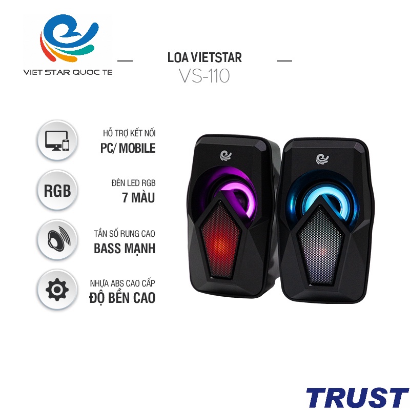 Loa vi tính Việt Star Quốc Tế Vietstar VS-110, USB hiệu ứng LED RGB,kết nối tai nghe