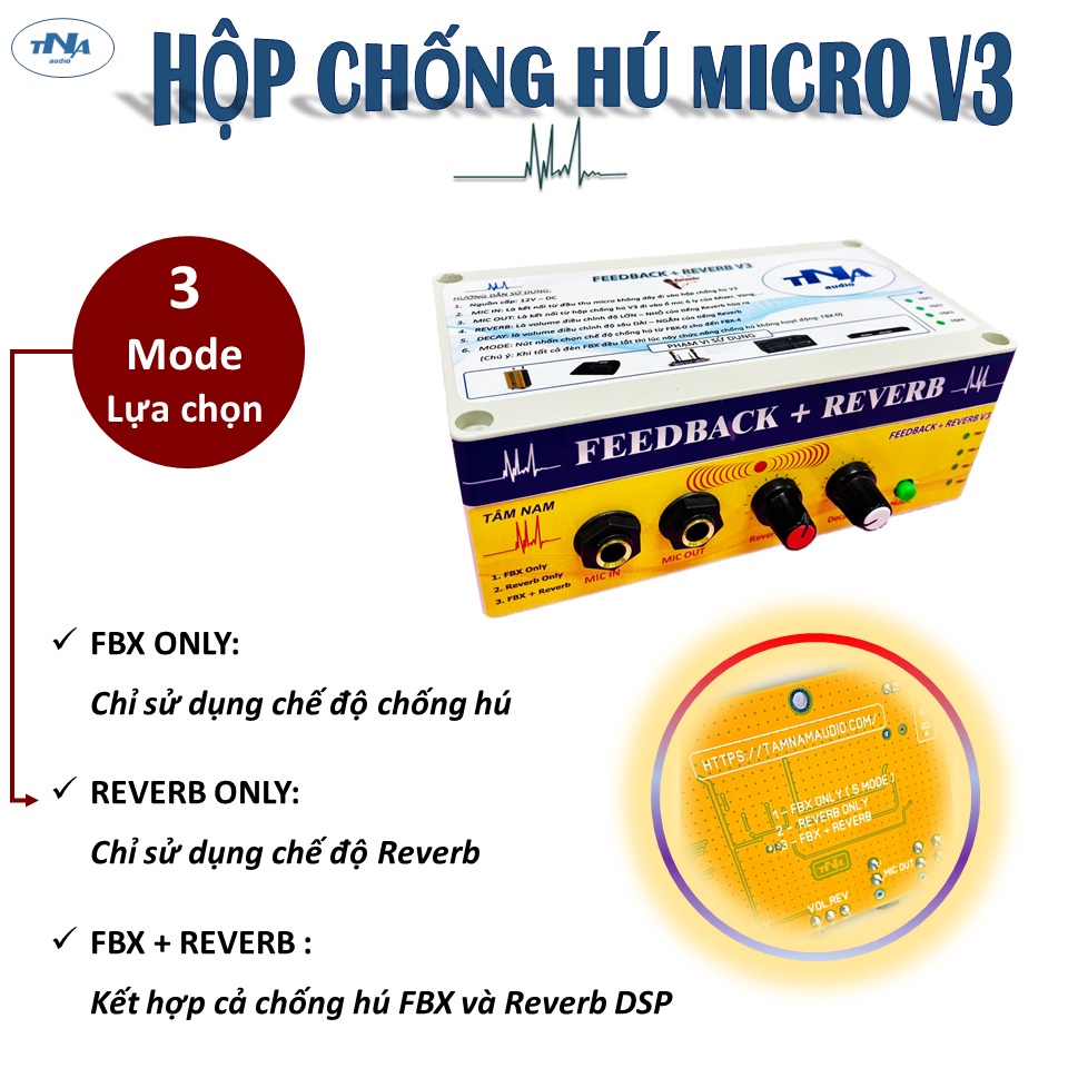 Hộp Chống Rú Rít Micro Có Kèm Reverb V3 Phiên Bản Cắm Ngoài | Chống Hú Reverb V3 Tâm Nam 2023