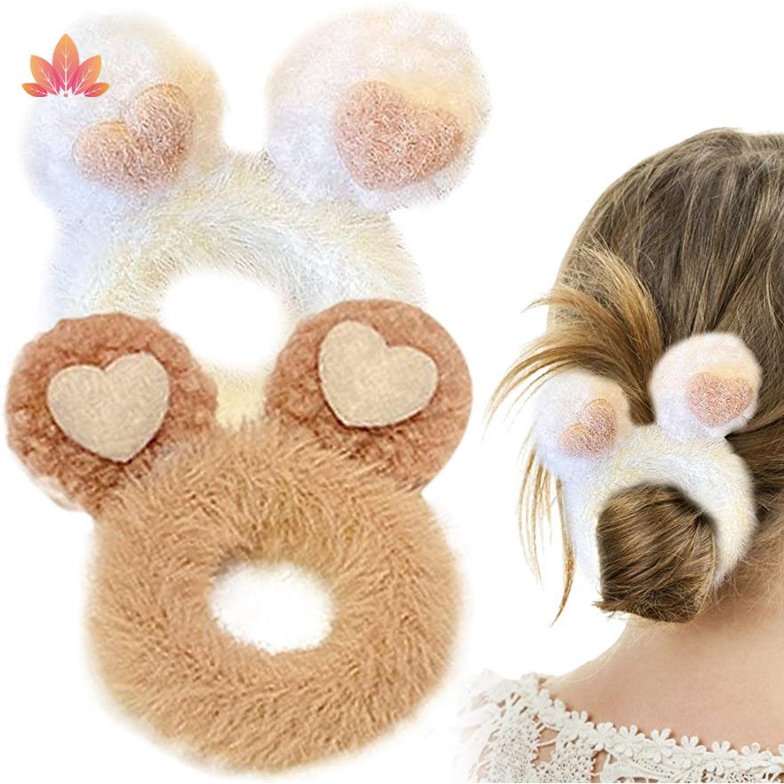 Dây Cột Tóc Co Giãn Phối Lông Hình Động Vật Dễ Thương Thời Trang Cho Nữ JP5