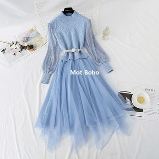 Váy ren mềm kèm đai ngọc