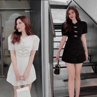 Đầm dạ tweed đính nơ đá