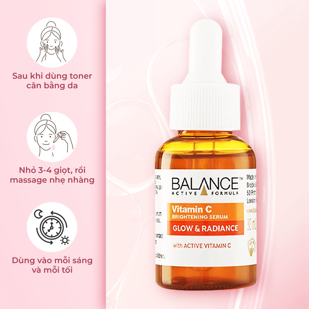 Serum Vitamin C Balance Sáng Da Mờ Thâm Nám 30ml, Tinh Chất Mờ Thâm Balance Active Formula Vitamin C Bright