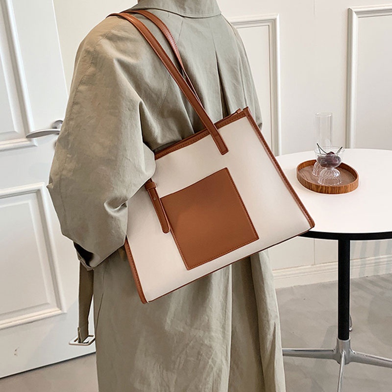 Mischa Túi Xách Da PU Đeo Vai Màu Tương Phản Phong Cách Phương Tây Đơn Giản