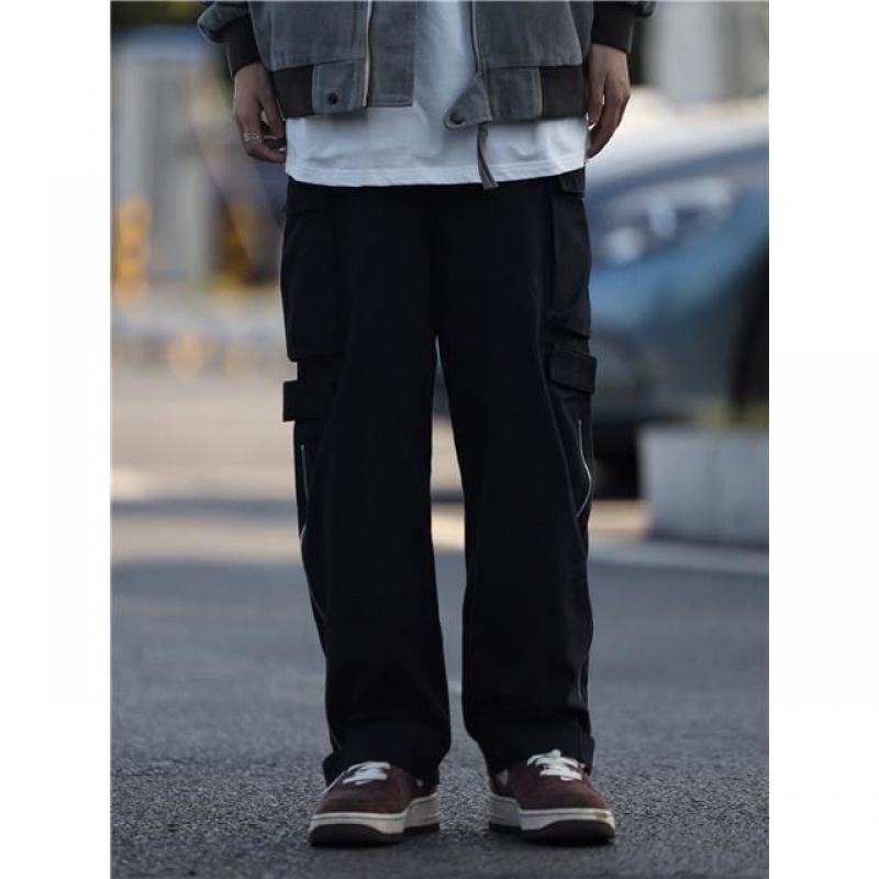 Quần Dài Ống Rộng Lưng Cao Nhiều Túi Phong Cách Retro Mỹ Cho Nam