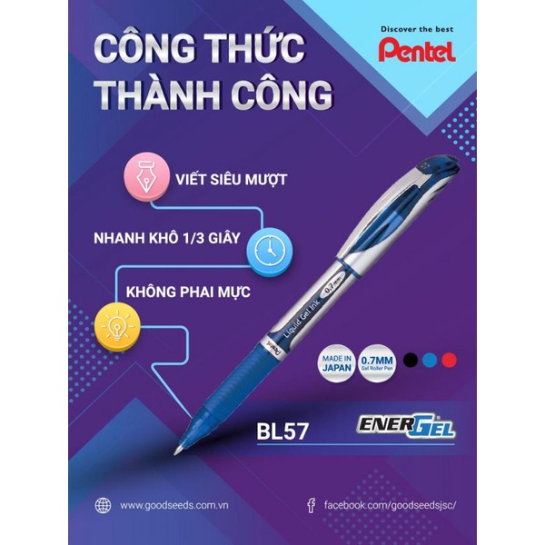 Bút ký Pentel Energel Liquid Gel Ink BL57 nét 0.7mm mực xanh