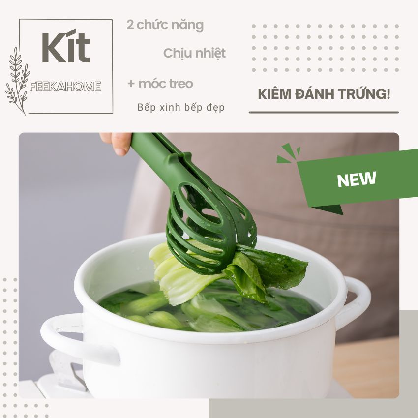 Kẹp gắp đồ nóng 2 chức năng siêu tiện, cây đánh trứng cầm tay đa năng chịu nhiệt