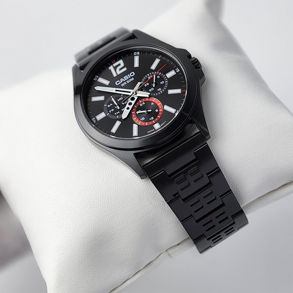 Đồng Hồ Casio MTP-E350B-1BVDF | Nam | Dây Kim Loại Mạ Ion Đen | 6 Kim | Chống Nước WR50M