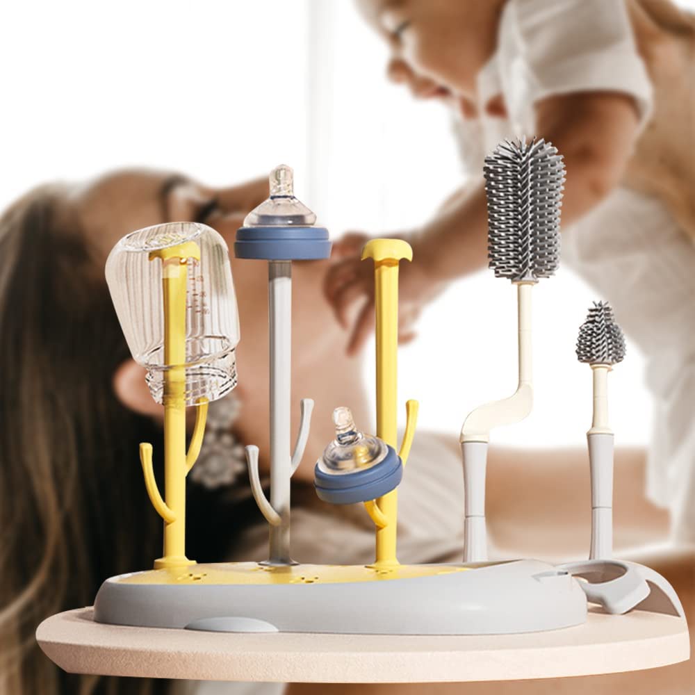 👶BeBe Park👶Bộ Giá Phơi Khô Bình Sữa Em Bé Bằng Silicone Kèm Khay Phơi Khô Tiện Dụng