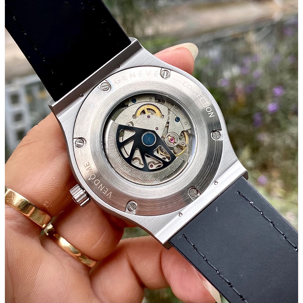 Đồng hồ nam H002 máy cơ Automatic mặt Xám dây da lộn viền trơn chống cước 3ATM