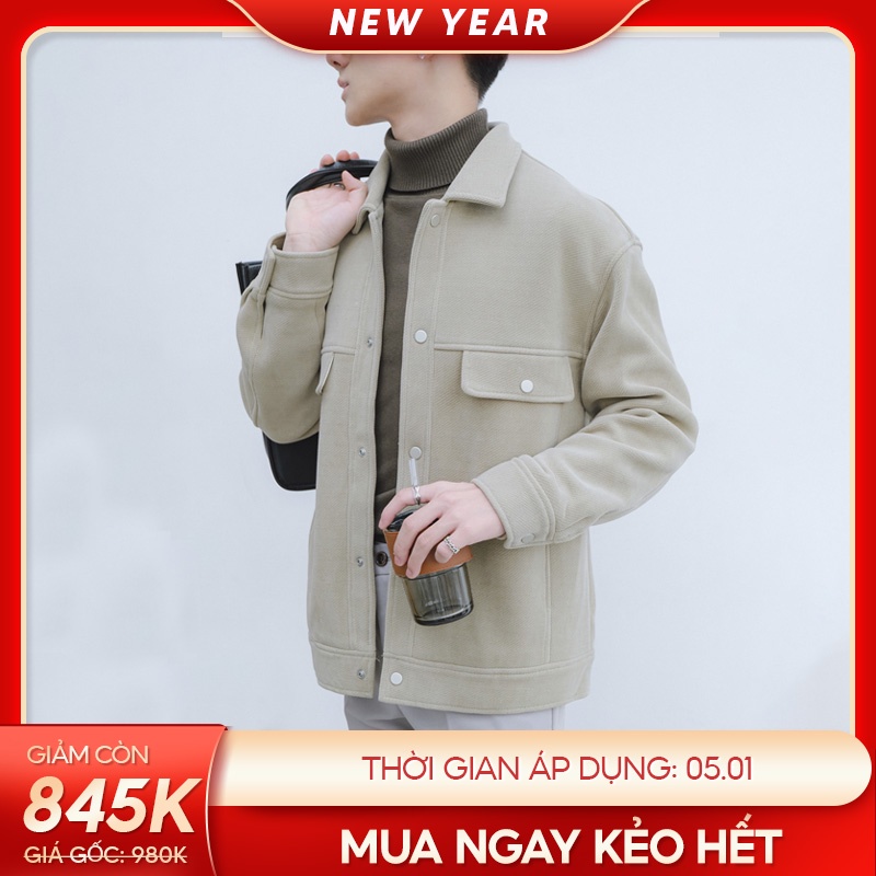 Áo khoác nam 2 lớp cổ bẻ Độc menswear, chất nỉ cotton nhung dày dặn, form suông rộng có túi bên trong - AK391