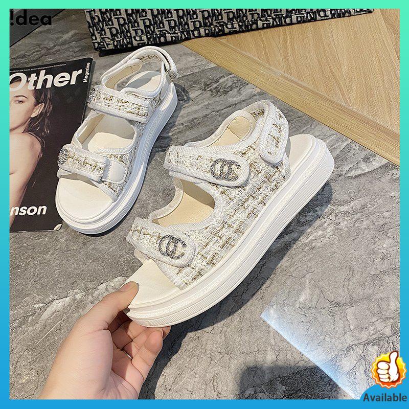 Giày Sandal Thể Thao Quai Dán Đế Dày Có Size Lớn 35-43 41 42 Phong Cách Thời Trang Chanel Dành Cho Nữ
