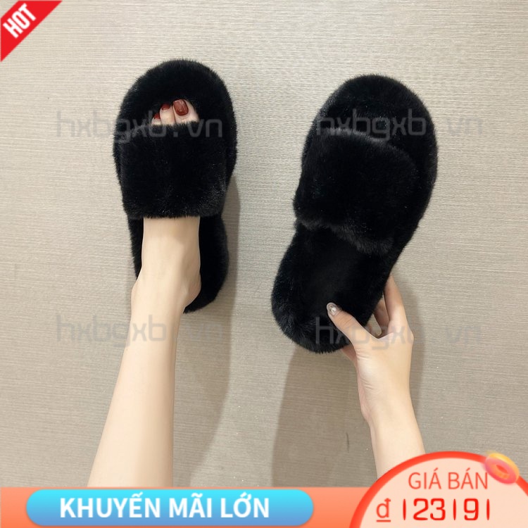 Dép Cao Su Đi Trong Nhà Đế Dày 3-5cm Phối Lông Nhân Tạo Thời Trang