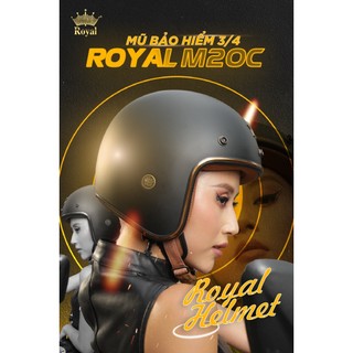 Nón bảo hiểm 3/4 royal m20c đen nhám, bảo hành 24 tháng- hifa.vn