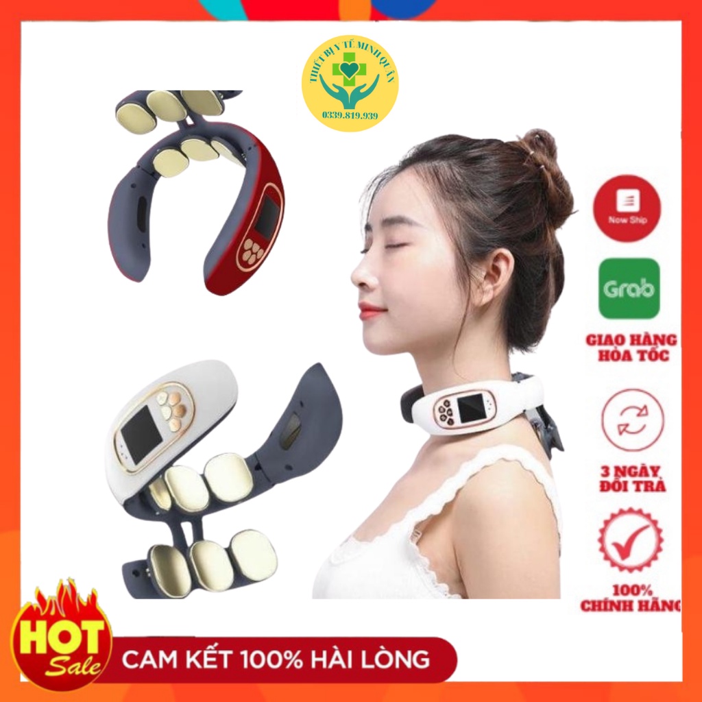 Máy Massage Cổ Vai Gáy 6 Miếng Xung Điện Cực 3d Mát Xa Sâu 15 Cấp Độ Có Điều Khiển Cầm Tay