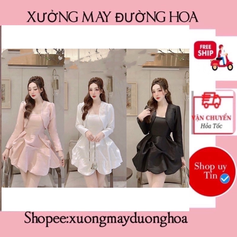 Sét váy 2s chân phồng mix áo khoác siêu xinh 3 màu (kèm ảnh thật)