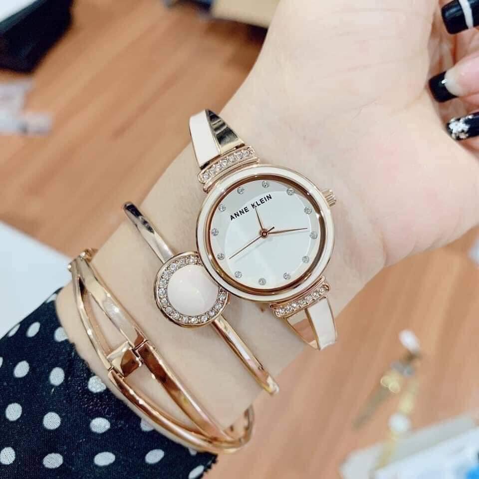 Set đồng hồ Anne Klein kèm 2 lắc tay màu rose gold/pink  AK/3292LPST