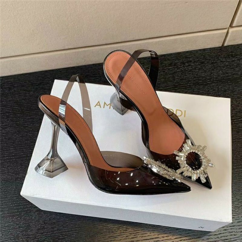 Giày mica trong hoa đá mặt trời gót loe dáng kín và hở gót 7p 9.5p