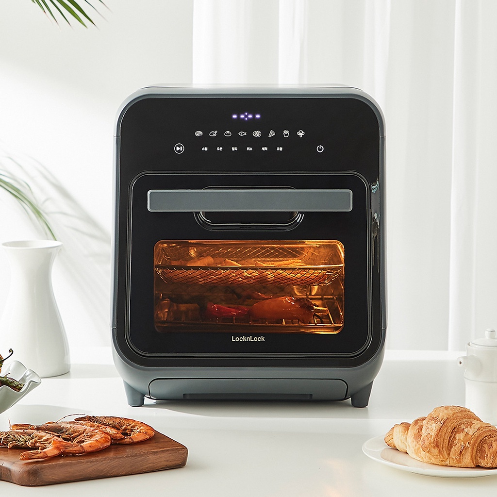 Lò nướng chân không kết hợp chức năng hấp Lock&Lock EJF693GRY Steam Air Fryer Oven 12.5L - Hàng chính hãng