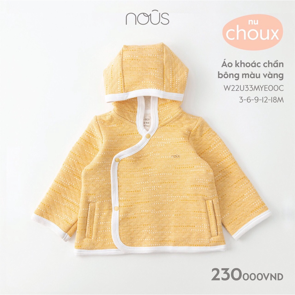 Áo Khoác Chần Bông Bé Trai, Bé Gái, Áo Khoác Chần Bông Màu Vàng Có Mũ NOUS 6M-24M