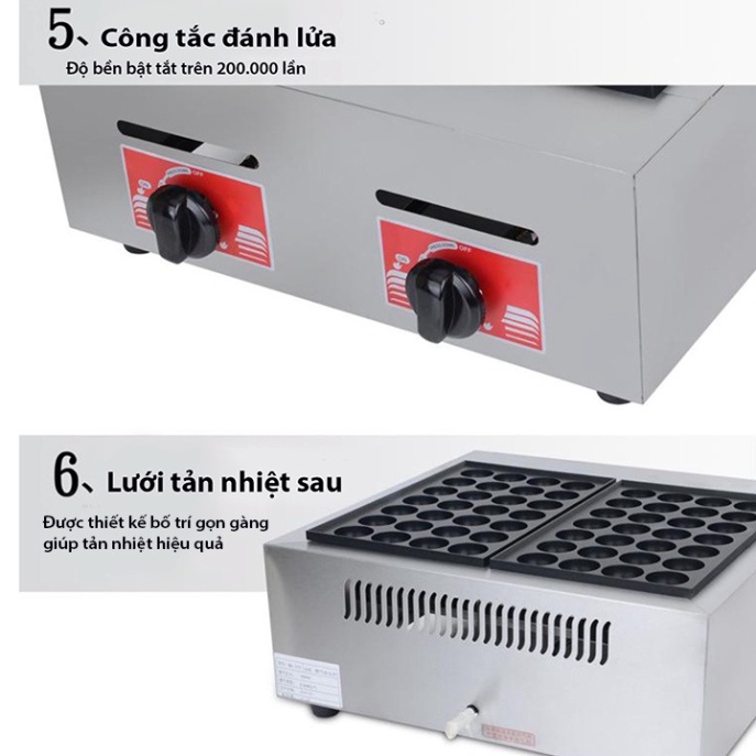 Máy làm bánh Takoyaki khuôn đôi 56 lỗ dùng gas