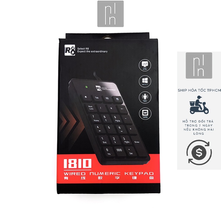 Bàn Phím Số Mini R8 Model 1810 Gồm 23 Phím Lệnh Chiều Dài Dây 100cm Hỗ Trợ Mac OS Win 10 11