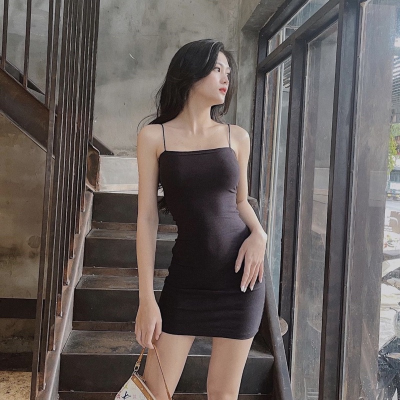 Đầm body HHVINTAGE kiểu basic trơn, hai dây