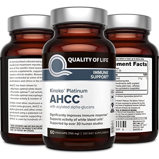 AHCC KINOKO PLATINUM 750mg - Viên Uống Tăng Cường Hệ Miễn Dịch, Diệt HPV 60 viên